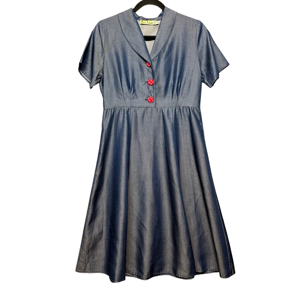 Loco Lindo‎ Retro Vintage 40s Style Dress Rockabilly Swing S Blue Short Sleeve